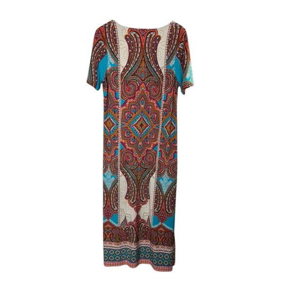 Chicos Bright Colorful Short Sleeve Side Slits Maxi Dress Women's Medium 8 - Picture 6 of 7